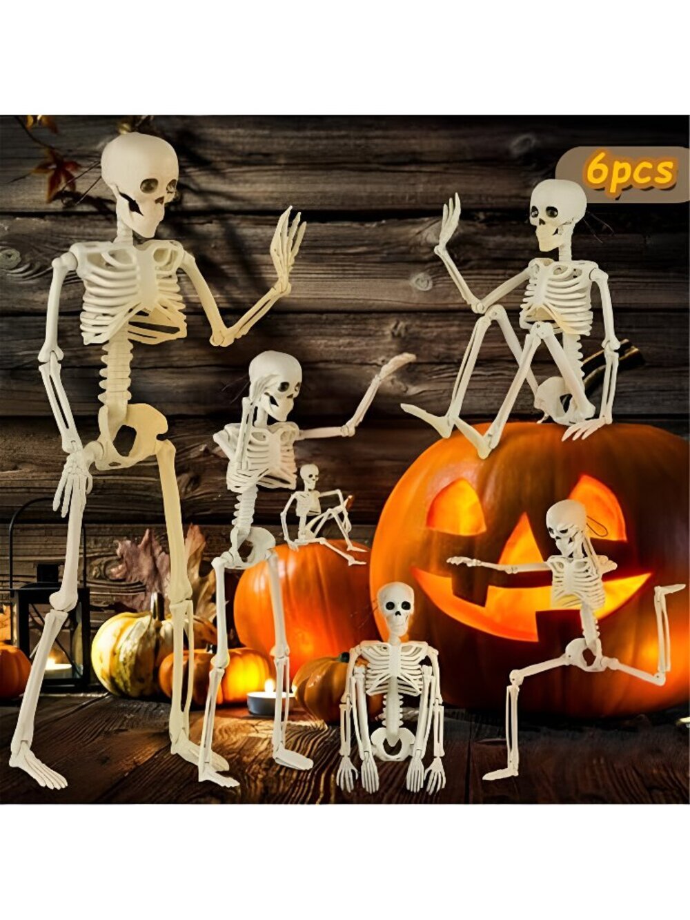 6 Packs Skeleton Halloween Decorations Outdoor with 16" Full Body Posable